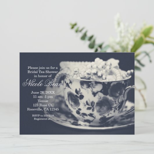 Glam Tea & Pearls Einladung (Stehend Vorderseite)