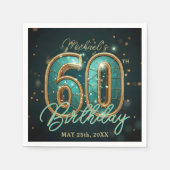 Glam Teal and Gold Elegant 60th Birthday Party Serviette (Vorderseite)