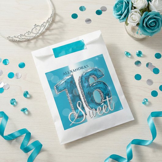 Glam Teal Blue Diamonds Sweet 16 Birthday Party Geschenktütchen