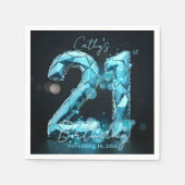 Glam Teal Blue Faceted Crystal 21st Birthday Party Serviette (Vorderseite)