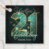 Glam Teal Blue Gold Agate Mosaic 21st Birthday Geschenkanhänger (Vorderseite)