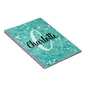 Glam Teal Mint Faux Glitter Funkel Monogramm Name Notizblock (Rechte Seite)