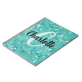 Glam Teal Mint Faux Glitter Funkel Monogramm Name Notizblock (Linke Seite)