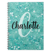 Glam Teal Mint Faux Glitter Funkel Monogramm Name Notizblock (Vorderseite)