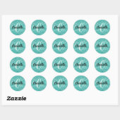 Glam Teal Mint Faux Glitter Funkel Monogramm Name Runder Aufkleber (Blatt)