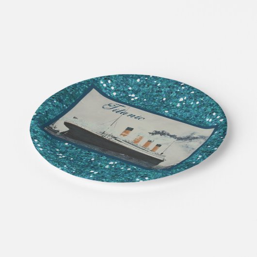 Glam Titanic Saphire Glitzer Pappteller (Schrägansicht)