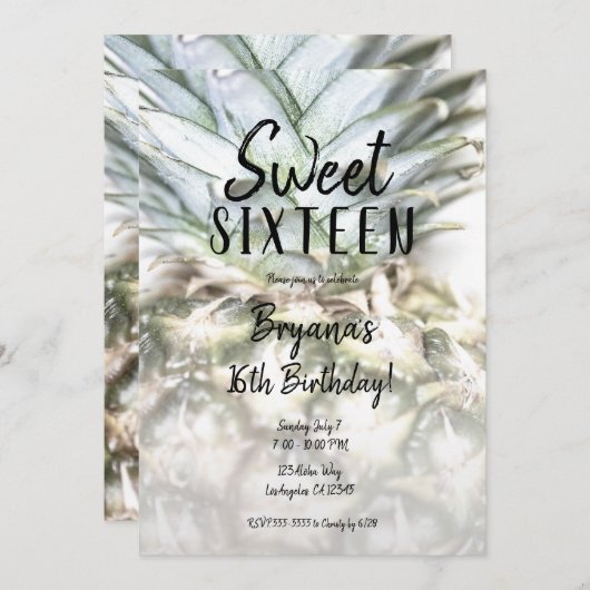 Glam Tropical Pineaple Sweet 16 Birthday Party Einladung (Vorne/Hinten)