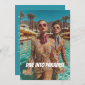 Glam Tropical Pool Party Vibes Einladung (Vorne/Hinten)