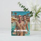 Glam Tropical Pool Party Vibes Postkarte (Stehend Vorderseite)
