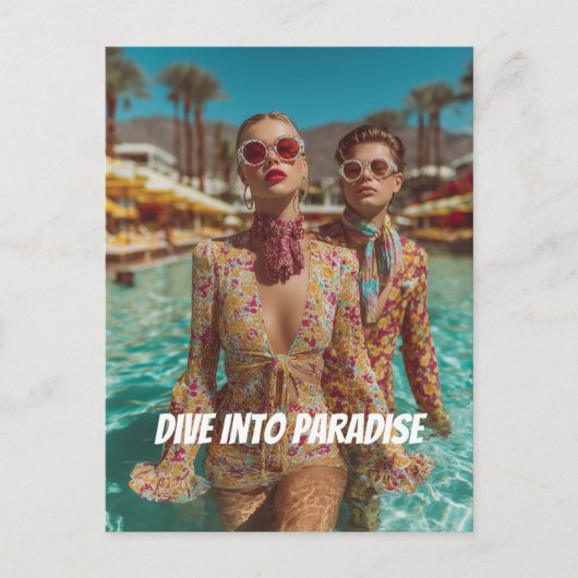 Glam Tropical Pool Party Vibes Postkarte (Vorderseite)