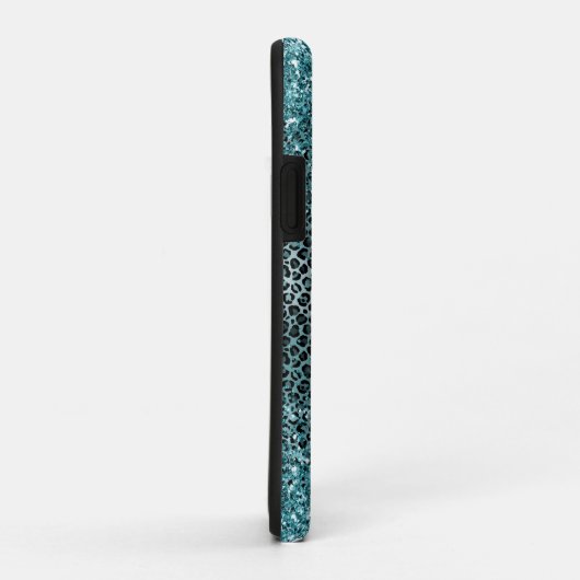 Glam Türkis Aquamarin Blue Leopard Print Glitzer Case-Mate iPhone Hülle (Hinten/Rechts)