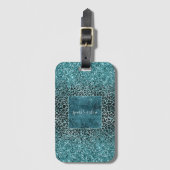 Glam Türkis Aquamarin Blue Leopard Print Glitzer Gepäckanhänger (Vorderseite Vertikal)