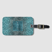 Glam Türkis Aquamarin Blue Leopard Print Glitzer Gepäckanhänger (Vorderseite (Horizontal))