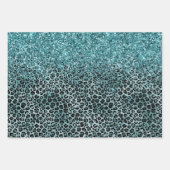 Glam Türkis Aquamarin Blue Leopard Print Glitzer Geschenkpapier Set (Vorderseite 3)