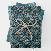Glam Türkis Aquamarin Blue Leopard Print Glitzer Geschenkpapier Set (Beispiel)