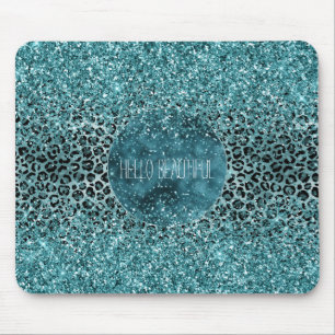 Glam Türkis Aquamarin Blue Leopard Print Glitzer Mousepad