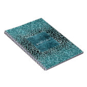 Glam Türkis Aquamarin Blue Leopard Print Glitzer Notizblock (Rechte Seite)