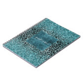 Glam Türkis Aquamarin Blue Leopard Print Glitzer Notizblock (Linke Seite)
