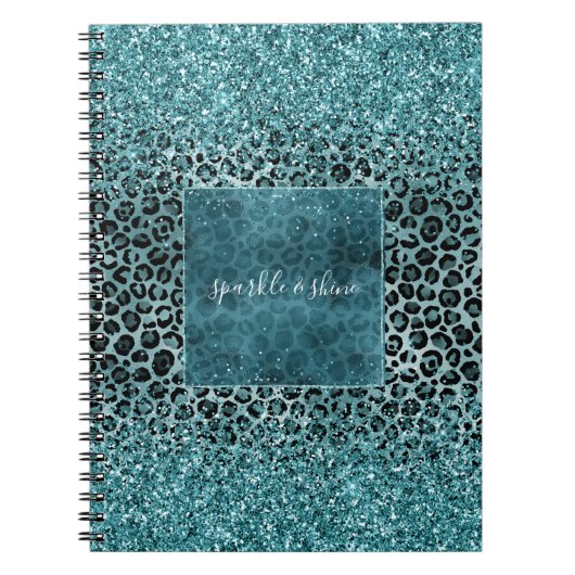 Glam Türkis Aquamarin Blue Leopard Print Glitzer Notizblock (Vorderseite)