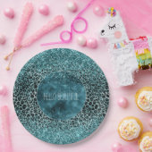 Glam Türkis Aquamarin Blue Leopard Print Glitzer Pappteller (Party)