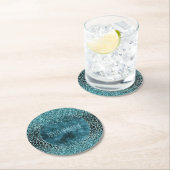 Glam Türkis Aquamarin Blue Leopard Print Glitzer Runder Pappuntersetzer (Vor Ort)