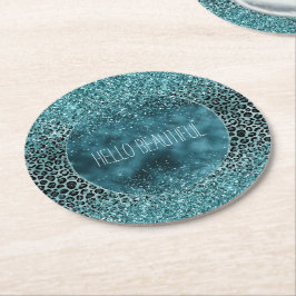 Glam Türkis Aquamarin Blue Leopard Print Glitzer Runder Pappuntersetzer