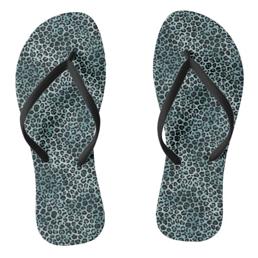 Glam Türkis Aquamarin Blue Leopard Print Ombre Badesandalen (Fußbett)