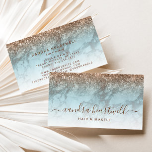 Glam Türkis Marmor Bronze Glitter Schrift Visitenkarte