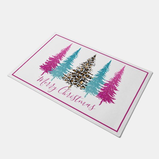 Glam Türkis und Pink Weihnachtsbaum Fußmatte (Schrägansicht)