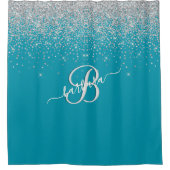 Glam Turquoise 3-Color Monogram Name Duschvorhang (Vorderseite)