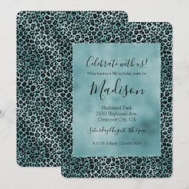Glam Turquoise Aquamarin Blue Leopard Print Einladung