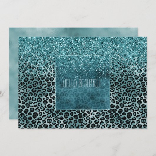 Glam Turquoise Aquamarin Blue Leopard Print Glitze Karte (Vorne/Hinten)
