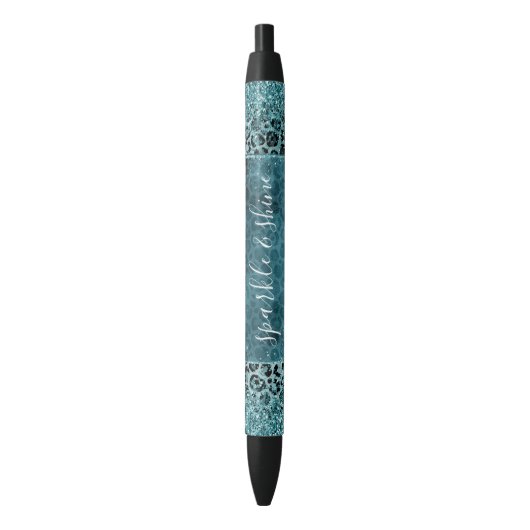 Glam Turquoise Aquamarin Blue Leopard Print Glitze Kugelschreiber (Vorderseite Vertikal)