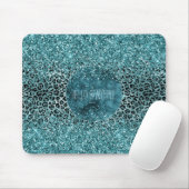 Glam Turquoise Aquamarin Blue Leopard Print Glitze Mousepad (Mit Mouse)
