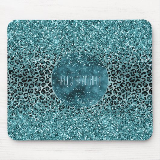 Glam Turquoise Aquamarin Blue Leopard Print Glitze Mousepad (Vorne)
