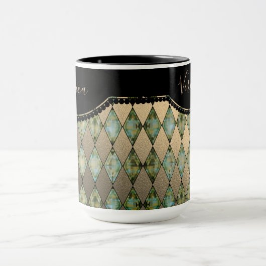 Glam Turquoise Harlequin Personalisiert Tasse (Zentrum)