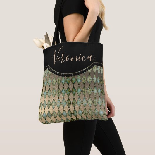 Glam Turquoise Harlequin Personalisiert Tote Bag Tasche (Von Nahem)