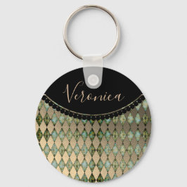 Glam Turquoise Harlequin Personalisierter Schlüsse Schlüsselanhänger