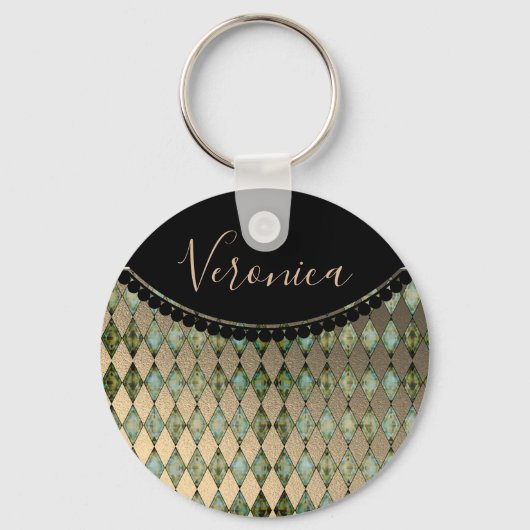 Glam Turquoise Harlequin Personalisierter Schlüsse Schlüsselanhänger (Vorderseite)