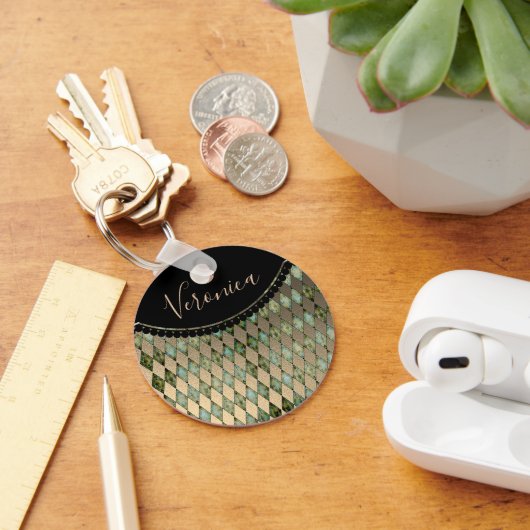 Glam Turquoise Harlequin Personalisierter Schlüsse Schlüsselanhänger (Schreibtisch)