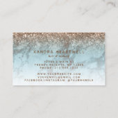 Glam Turquoise Marble Bronze Glitzer Script Visitenkarte (Rückseite)