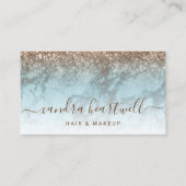 Glam Turquoise Marble Bronze Glitzer Script Visitenkarte (Vorderseite)