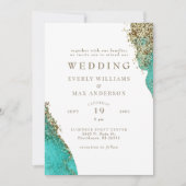 Glam Turquoise & Metallic Gold Wedding Einladung (Vorderseite)