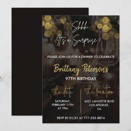Glam Überraschung 97. Geburtstag Einladungen Glitz (Vorne/Hinten)