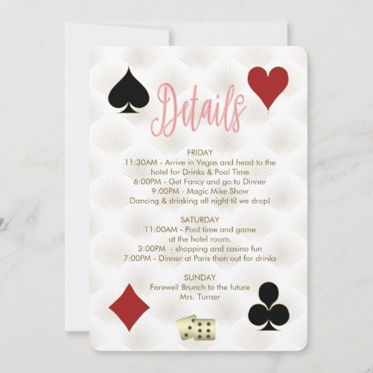 Glam Vegas Before Vows Casino Gatsby Bachelorette Einladung (Rückseite)