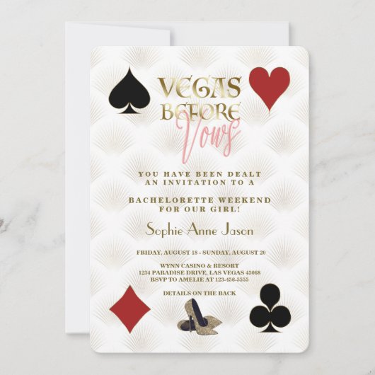 Glam Vegas Before Vows Casino Gatsby Bachelorette Einladung (Vorderseite)