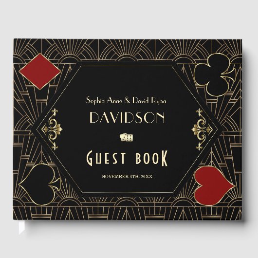 Glam Vegas Casino Gold Art Deco Wedding  Gästebuch (Vorderseite)