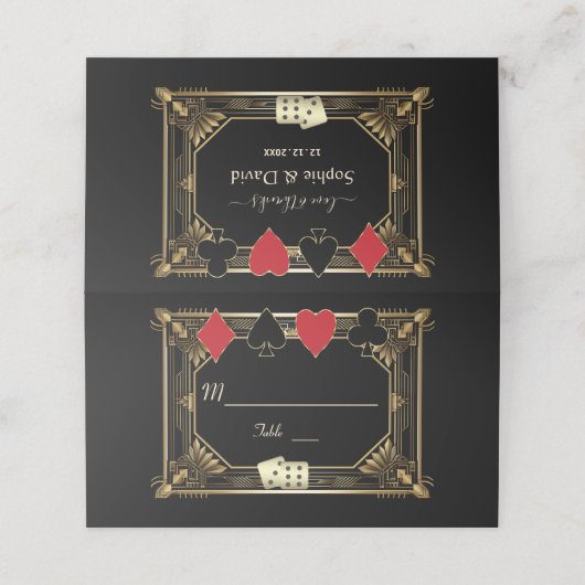 Glam Vegas Casino Royale Great Gatsby Wedding Platzkarte (Außenseite Aufgefaltet)