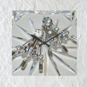 Glam Vintag Art Deco Rhinestones Akryllisch Quadratische Wanduhr