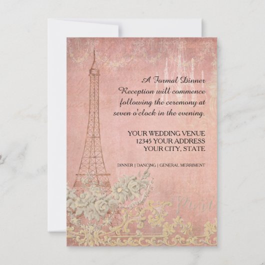 Glam Vintag Paris Pariser Hochzeitsempfang Einladung (Rückseite)